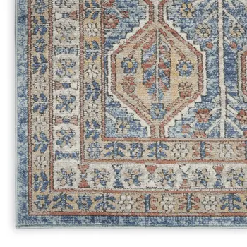 4' X 6' Blue Southwestern Power Loom Non Skid Area Rug