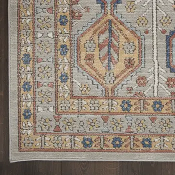 4' X 6' Grey Southwestern Power Loom Non Skid Area Rug