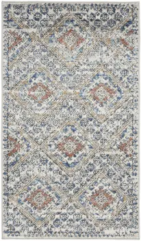 2' X 4' Blue And Ivory Southwestern Power Loom Non Skid Area Rug