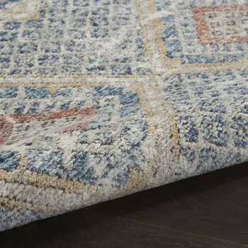 8' Blue And Ivory Southwestern Power Loom Non Skid Runner Rug