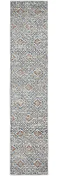 8' Blue And Ivory Southwestern Power Loom Non Skid Runner Rug