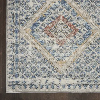 8' Blue And Ivory Southwestern Power Loom Non Skid Runner Rug