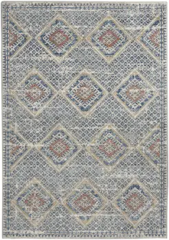 4' X 6' Blue And Ivory Southwestern Power Loom Non Skid Area Rug