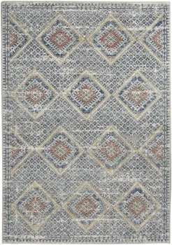 4' X 6' Blue And Ivory Southwestern Power Loom Non Skid Area Rug