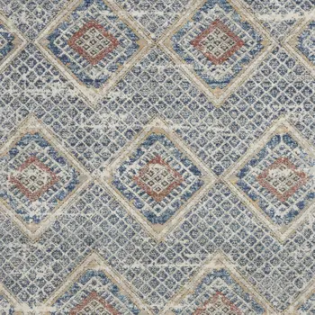 5' X 7' Blue And Ivory Southwestern Power Loom Non Skid Area Rug