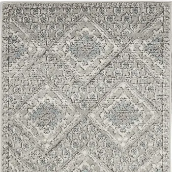 2' X 4' Grey Ivory And Blue Southwestern Power Loom Non Skid Area Rug