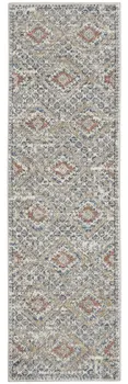 2' X 8' Grey Ivory And Blue Southwestern Power Loom Non Skid Runner Rug