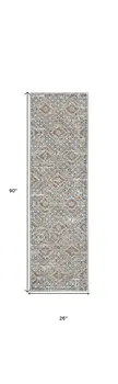 2' X 8' Grey Ivory And Blue Southwestern Power Loom Non Skid Runner Rug