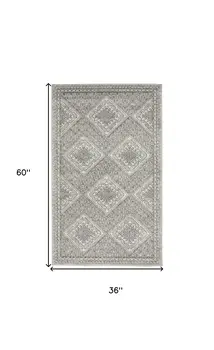 3' X 5' Grey Ivory And Blue Southwestern Power Loom Non Skid Area Rug