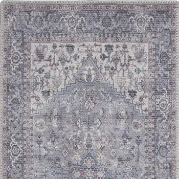 2' X 4' Grey Oriental Power Loom Distressed Washable Area Rug