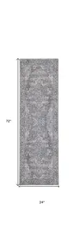 6' Gray And Blue Oriental Distressed Washable Runner Rug