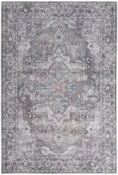 4' X 6' Grey Oriental Power Loom Distressed Washable Area Rug