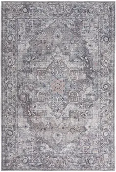 4' X 6' Grey Oriental Power Loom Distressed Washable Area Rug