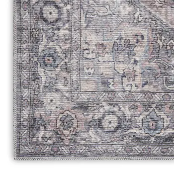 4' X 6' Grey Oriental Power Loom Distressed Washable Area Rug