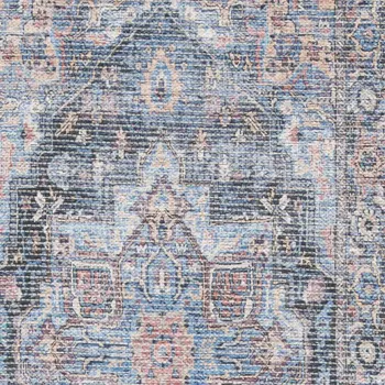 2' X 6' Light Blue Oriental Power Loom Distressed Washable Runner Rug