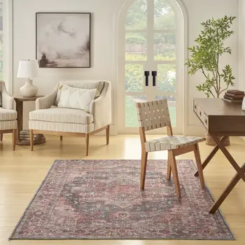 4' X 6' Multicolor Oriental Power Loom Distressed Washable Area Rug