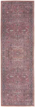 2' X 6' Brick Oriental Power Loom Distressed Washable Runner Rug