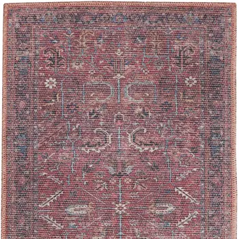 2' X 6' Brick Oriental Power Loom Distressed Washable Runner Rug