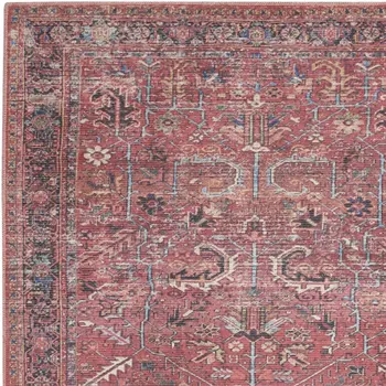 4' X 6' Brick Oriental Power Loom Distressed Washable Area Rug