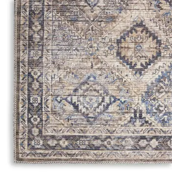2' X 4' Ivory Latte Oriental Power Loom Distressed Washable Area Rug