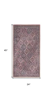 2' X 4' Maroon Oriental Power Loom Distressed Washable Area Rug