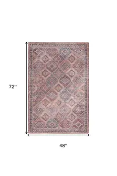 4' X 6' Multicolor Oriental Power Loom Distressed Washable Area Rug