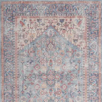 4' X 6' Blue Oriental Power Loom Distressed Washable Area Rug