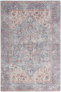 5' X 7' Blue Oriental Power Loom Distressed Washable Area Rug