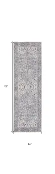 2' X 6' Grey Oriental Power Loom Distressed Washable Runner Rug