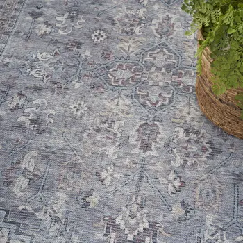 5' X 7' Grey Oriental Power Loom Distressed Washable Area Rug