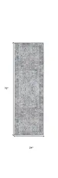 2' X 6' Light Grey And Blue Oriental Power Loom Distressed Washable Runner Rug
