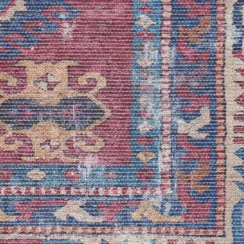 2' X 4' Red And Navy Oriental Power Loom Distressed Washable Area Rug