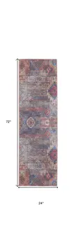 2' X 6' Red And Blue Southwestern Power Loom Distressed Washable Runner Rug
