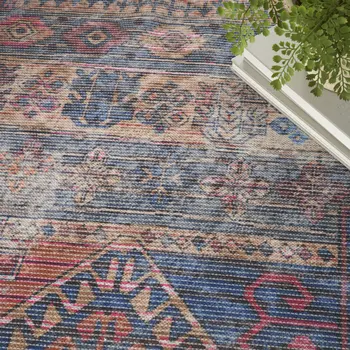 5' X 7' Multicolor Southwestern Power Loom Distressed Washable Area Rug