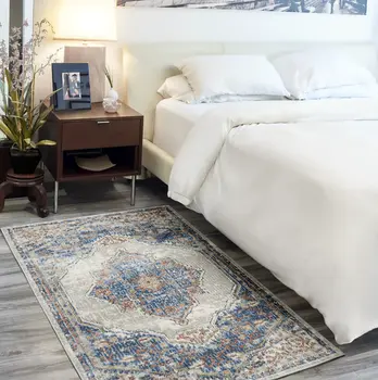 3' X 5' Blue And Grey Oriental Power Loom Non Skid Area Rug