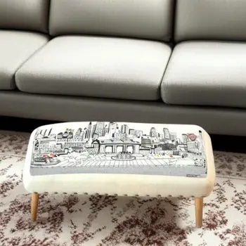 38" Cream Wool And Brown Ottoman