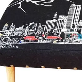 38" Gray Wool and Brown Ottoman