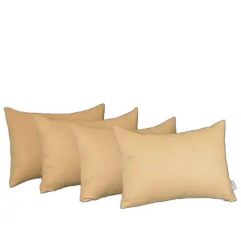 Set Of Four 12" X 20" Beige Polyester Zippered Pillow Cover