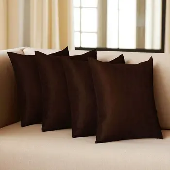 Set Of Four 18" X 18" Brown Polyester Zippered Pillow Cover