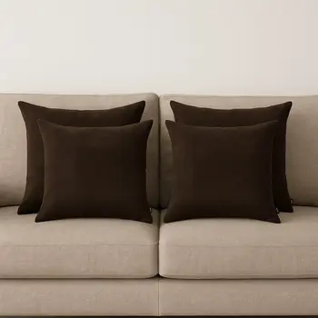 Set Of Four 18" X 18" Brown Polyester Zippered Pillow Cover