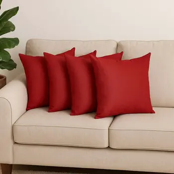 Set of Four 18" Red Throw Pillow Covers