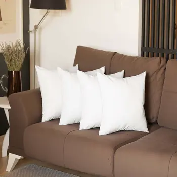 Set Of Four 20" X 20" White Polyester Zippered Pillow Cover