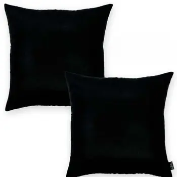 Set Of Two 20" X 20" Black Polyester Zippered Pillow
