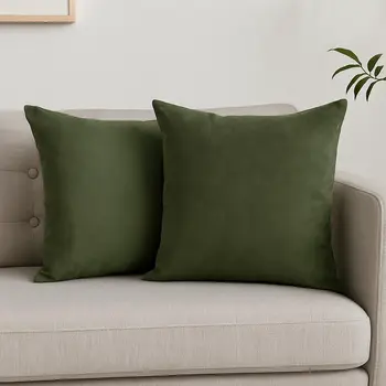 Set Of Two 16" X 16" Fern Green Polyester Zippered Pillow Cover