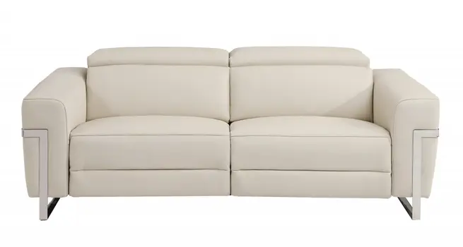 Two Piece Indoor Beige Italian Leather Five Person Seating Set