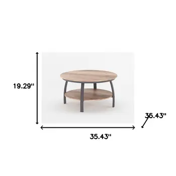 35" Two Tier Brown Manufactured Wood Round Coffee Table