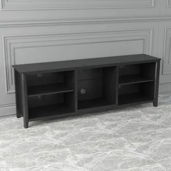 70" Black Open Shelving TV Stand With Bookcase