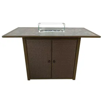 50000 BTU 60" Brown And Clear Glass, Steel Propane Rectangular Fire pit table With Cover