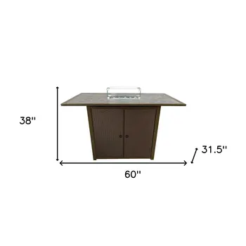 50000 BTU 60" Brown And Clear Glass, Steel Propane Rectangular Fire pit table With Cover