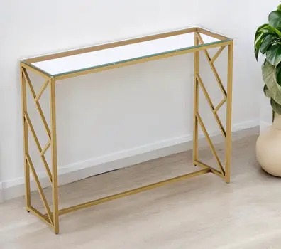 42" Clear and Gold Glass and Steel Frame Console Table